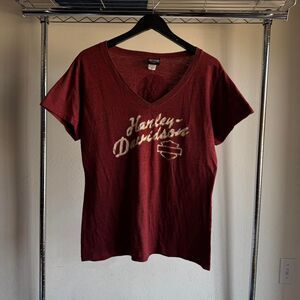 Harley-davidson Women's Burgundy and Red T-shirt